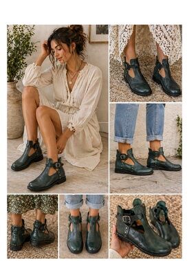 KOKKA Handmade Greece Green Leather Buckle Shoes Mary Jane Flats 38 US 7.5–8